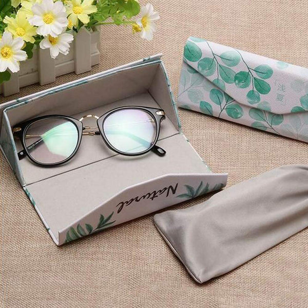 Collapsible Eyeglass Case Magnetic Closure Glasses Case Myopic Glasses Box Green Leaf-4
