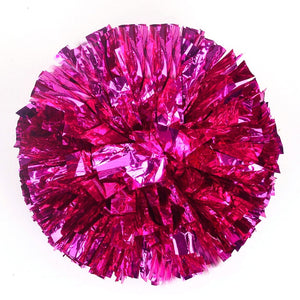 [100g] 1 Pair Cheerleading Poms Metallic Flower Ball Foil Pom Poms Plastic Ring Pom Poms [Rose red]