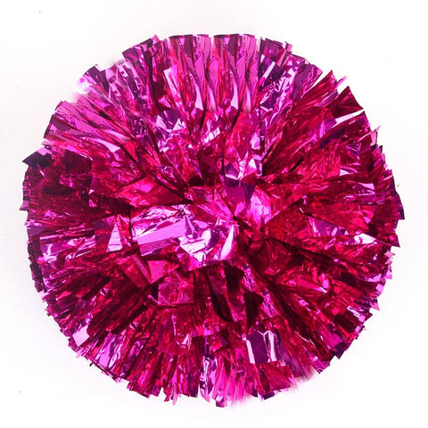 [100g] 1 Pair Cheerleading Poms Metallic Flower Ball Foil Pom Poms Plastic Ring Pom Poms [Rose red]