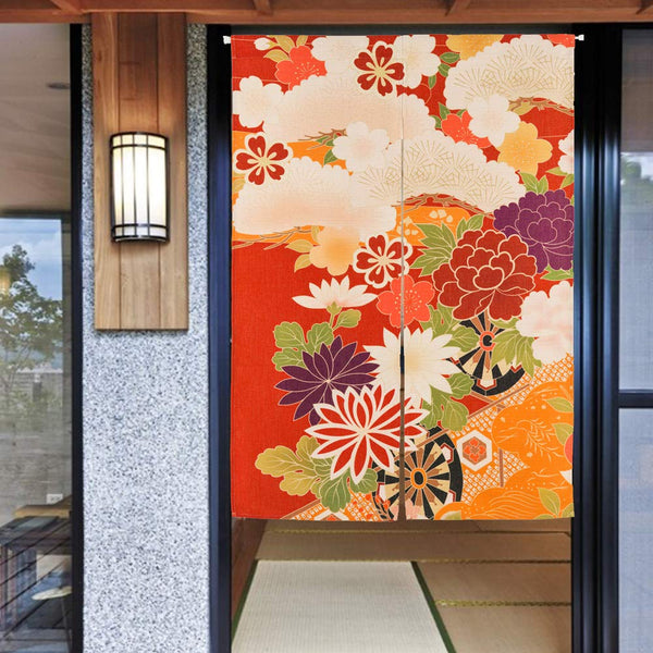 33 x 47 Inches Japanese Door Curtain Hallway Restaurant Entrance Thicken Curtain Floral Noren Curtain