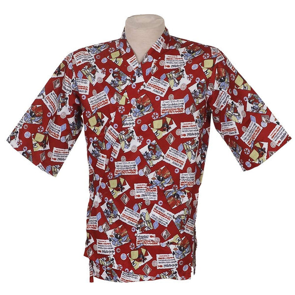 Japanese Style Fashion Print Chefs Clothes Half Sleeve Uniform Sushi Restaurant Chef Jacket Workwear Red