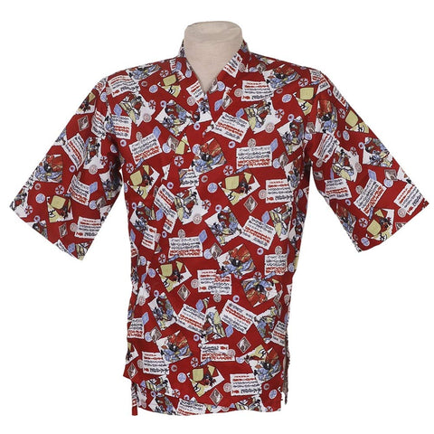Japanese Style Fashion Print Chefs Clothes Half Sleeve Uniform Sushi Restaurant Chef Jacket Workwear Red