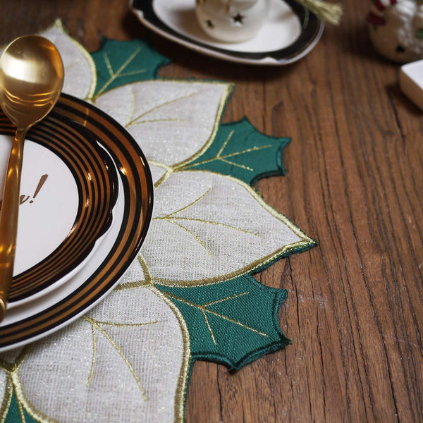 Fashion Floral Embroidery Place Mats Round Heat Resistant Wipeable Table Mats Coasters White XL