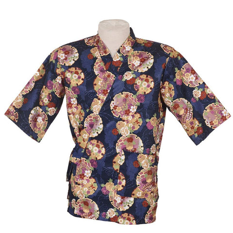 Vintage Floral Print Chefs Clothes Half Sleeve Uniform Sushi Restaurant Chef Jacket Waitress Workwear Cyan