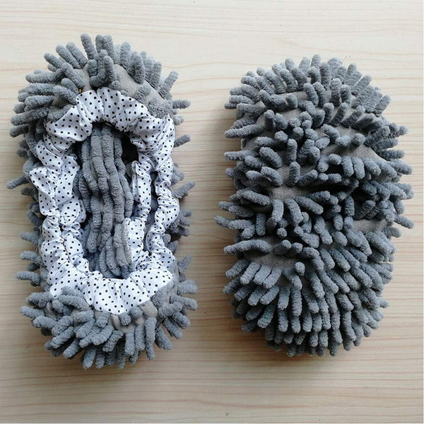 1 Pair Multifunction Dust Duster Slippers Cover Unisex Floral Mop Shoes Cover Cleaning Gray