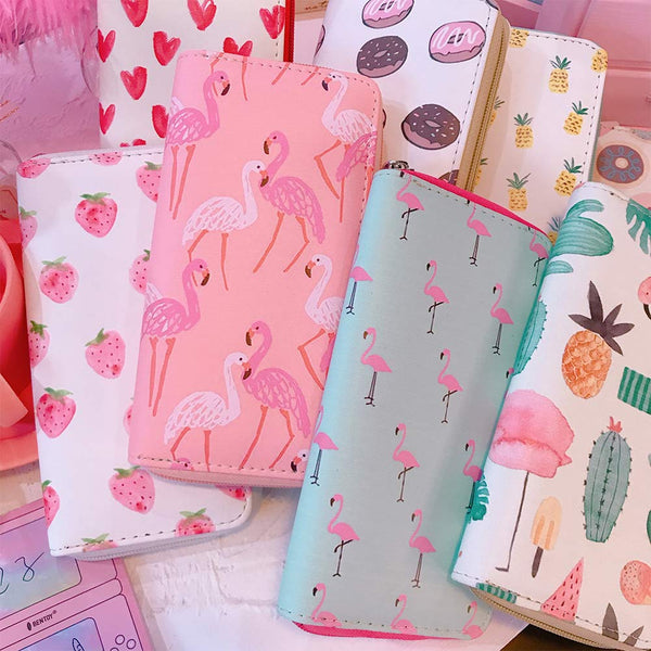7.48x3.93 Inches Stylish Women Long Purse Vintage Flamingo Print Purse PU Leather Wallet Pink
