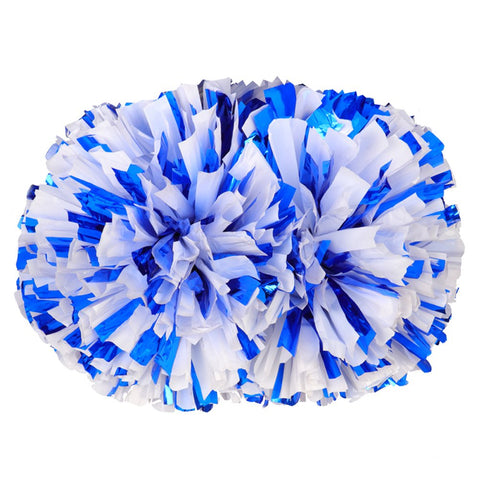 [100g] 1 Pair PES Flower Ball Foil Pom Poms with White Plastic Handle Pom Poms [Blue+White]