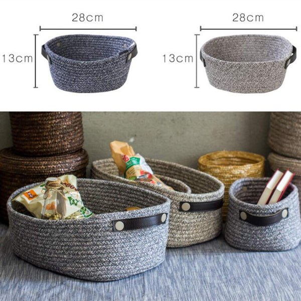 Cotton Rope Storage Basket Laundry Basket with Handles Nursery Hamper Organizer Blue