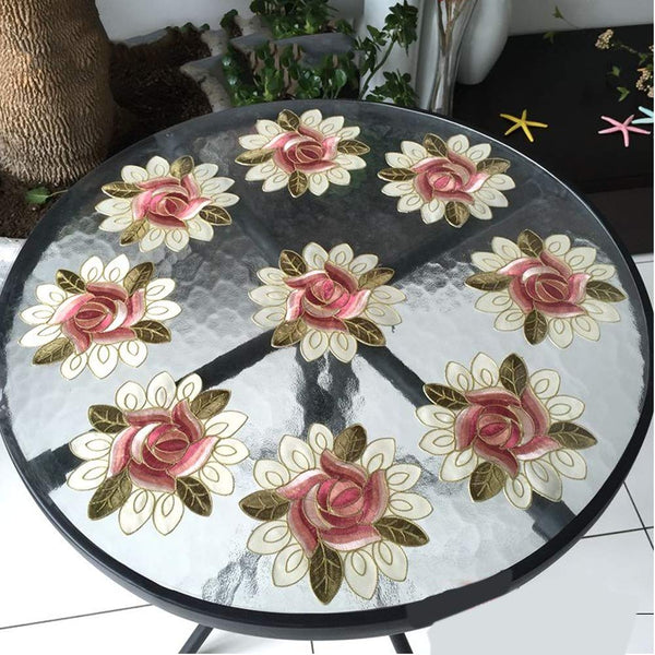 Set 6 Rose Hollow Out Embroidery Place Mats Round Heat Resistant Washable Coasters