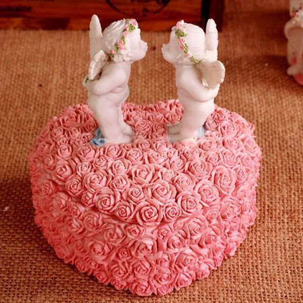Romantic Heart Shape Jewelry Box Rose Jewelry Organizer Lovely Angels Resin Jewelry Box for Girls