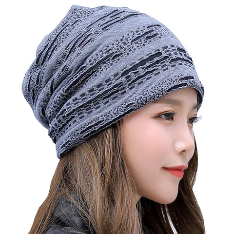 Fashion Frayed Cotton Cap Cashmere Lined Hat High Bun Ponytail Beanie Hat Gray