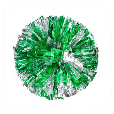 [100g] 1 Pair Cheerleading Poms Plastic Ring Pom Poms for Cheerleading Squads [Green+Silver]