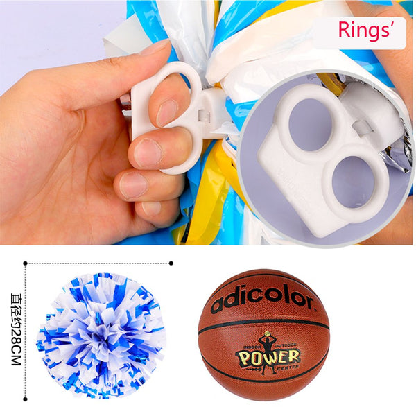 [80g] 1 Pair Cheerleading Poms PES Flower Ball Foil Pom Poms Plastic Ring Pom Poms [Orange+White]