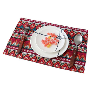 Cotton Linen Double Layers Washable Table Mat Set of 4 Heat Insulation Stain Resistant Placemat Red