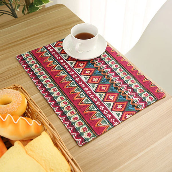 Cotton Linen Double Layers Washable Table Mat Set of 4 Heat Insulation Stain Resistant Placemat Red