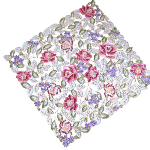 2 Pcs Floral Hollow Out Embroidery Place Mats Heat Resistant Washable Coasters