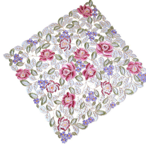 2 Pcs Floral Hollow Out Embroidery Place Mats Heat Resistant Washable Coasters