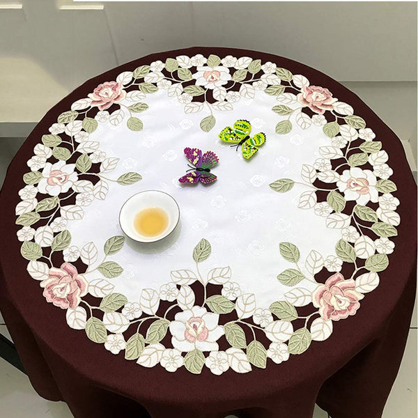 Fashion Floral Hollow Out Embroidery Place Mats Round Heat Resistant Washable Table Cloth Coasters XL