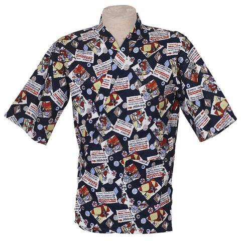 Japanese Style Fashion Print Chefs Clothes Half Sleeve Uniform Sushi Restaurant Chef Jacket Workwear Black