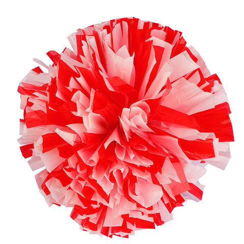 Lanburch [80g] 1 Pair Cheerleading Poms PES Flower Ball Foil Pom Poms Plastic Ring Pom Poms for Dance[Red+White]
