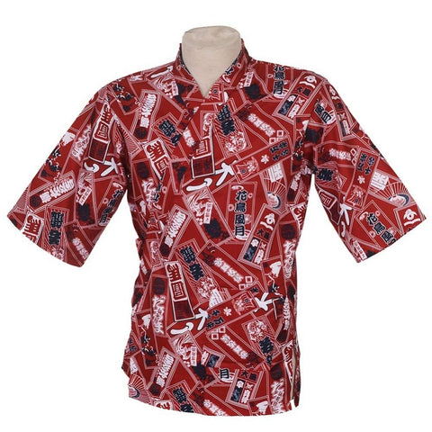 Japanese Style Fashion Print Chefs Clothes Half Sleeve Uniform Sushi Restaurant Chef Waitress Workwear Red