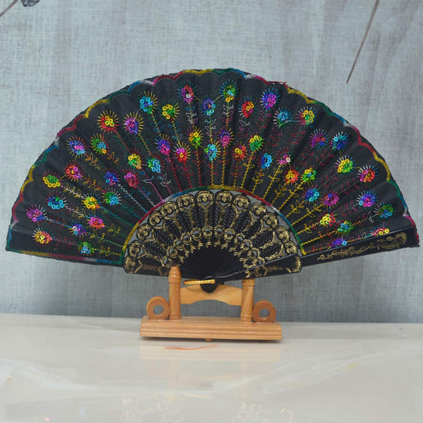 Creative Plastic Dance Folding Fans Colorful Pattern Dance Tool