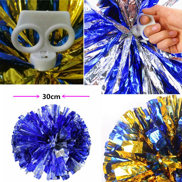 [100g] 1 Pair Cheerleading Poms Metallic Flower Ball Foil Pom Poms Plastic Ring Pom Poms [Rose red]