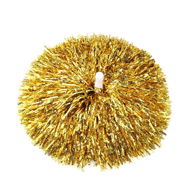 Lanburch (100g) 1 Pair Cheerleader Pom Poms Metallic Foil Pom Poms with White Plastic Baton Handle Cheerleading Squad Cheer Sports Party Dance Useful Accessories(Golden)