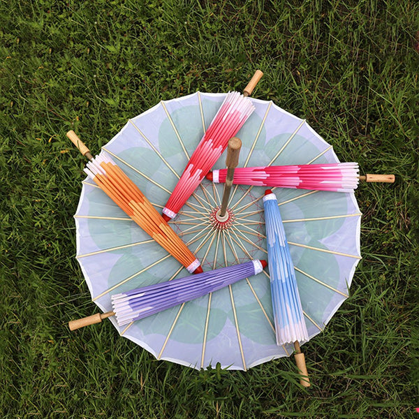 Handmade Chinese Style Vintage Silk Fabric Umbrella Parasol 33-Inch Red Plum and Couple Birds